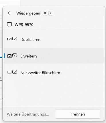 Duplizieren oder Erweitern wählen